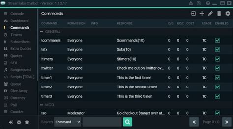 streamlabs chatbot list all commands.